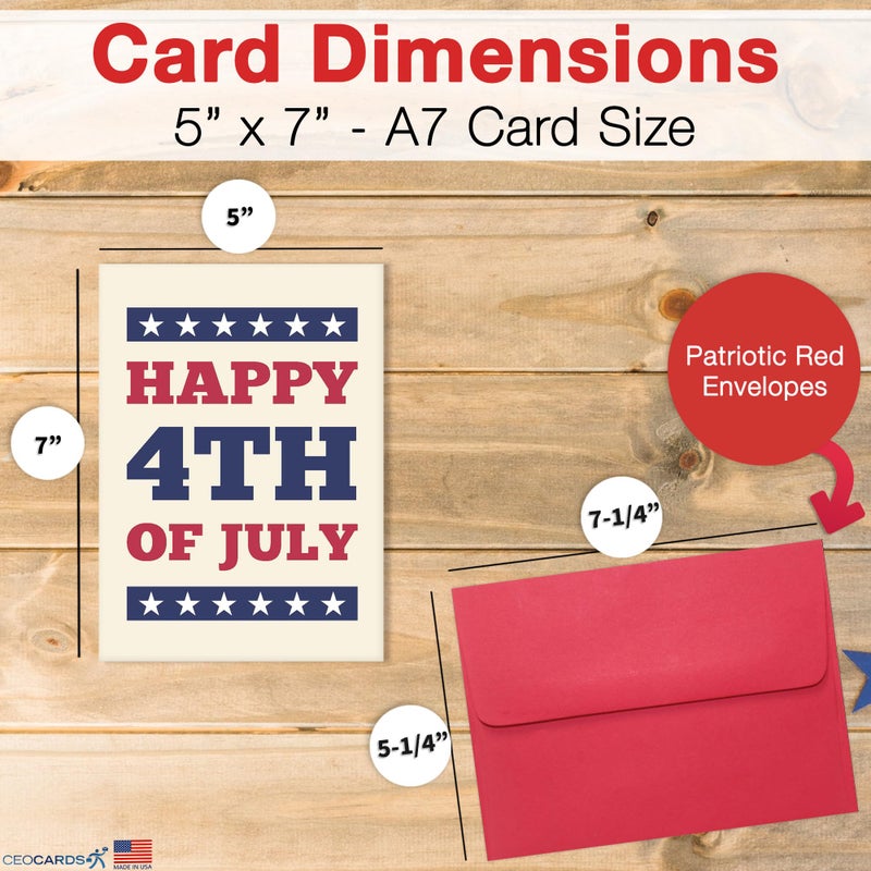 CEO Cards Independence Day Cards for Family & Business (Sparkler & Flag) Happy 4th of July Bulk Greeting Card Set Pack of 25 with Red Envelopes (5x7 inch - A7) Office, Work, Employees & Clients (JF1505) - Image 5